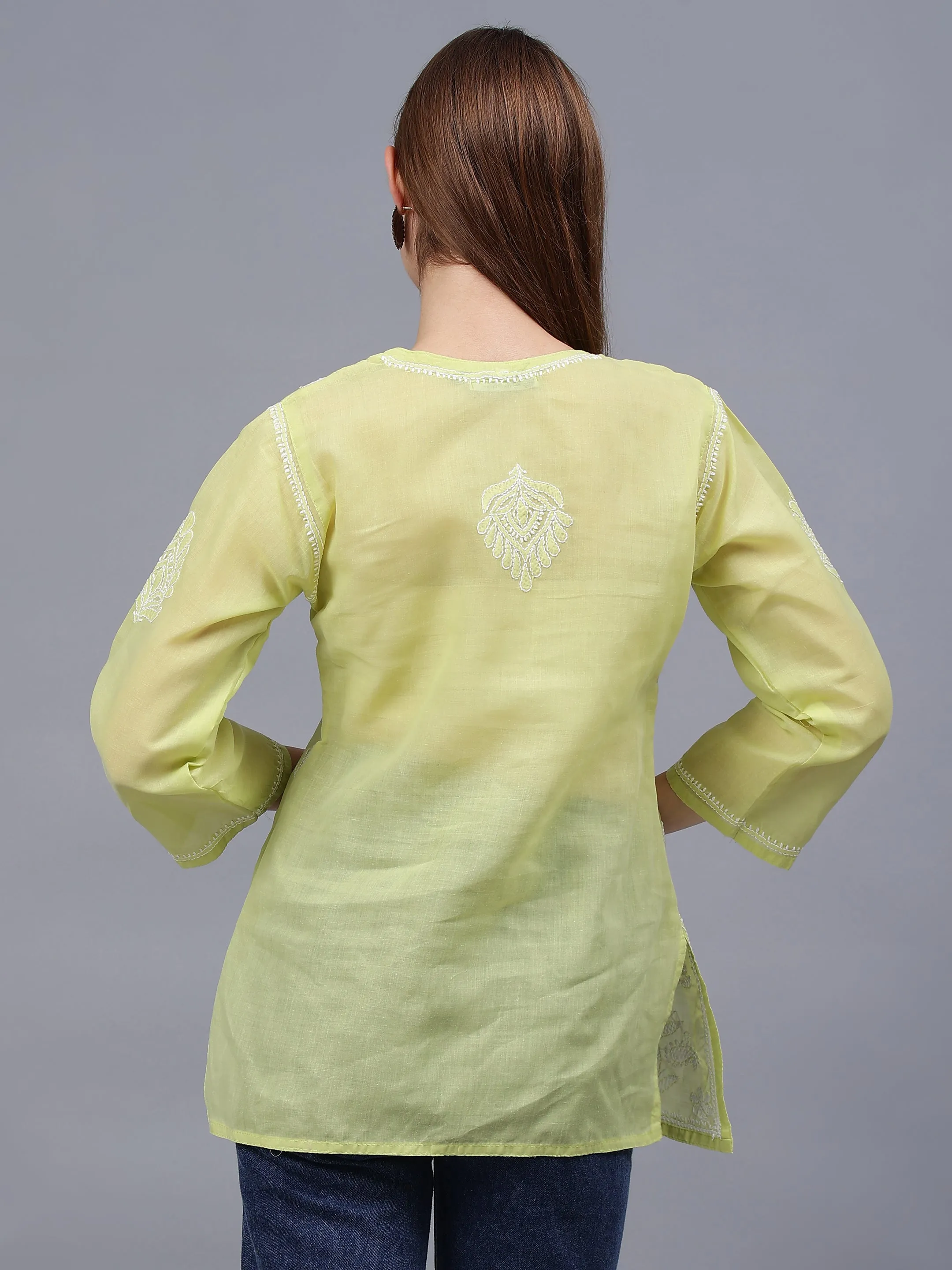 Light Green Terivoil Cotton Embroidered Chikankari Tunic