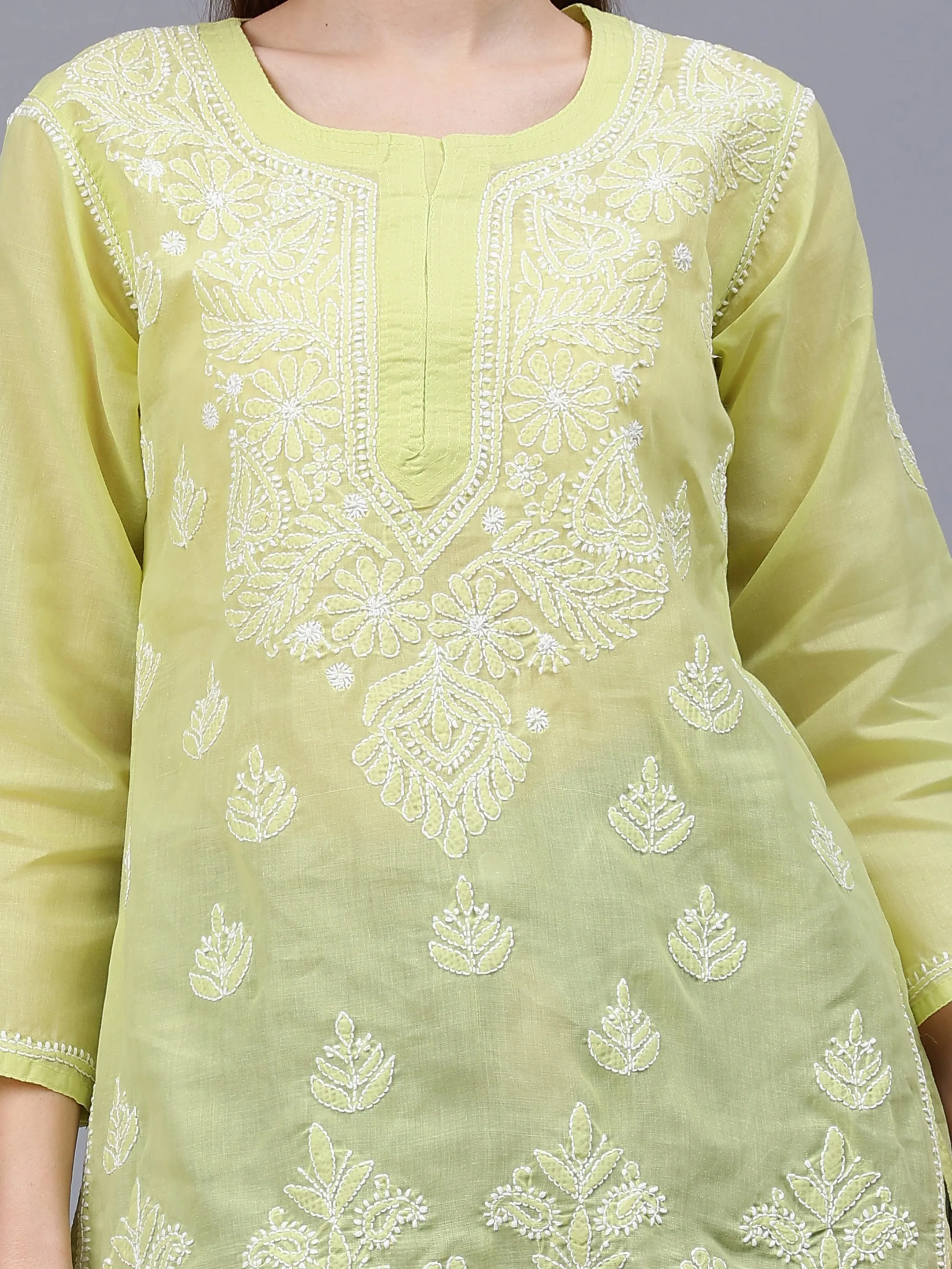 Light Green Terivoil Cotton Embroidered Chikankari Tunic
