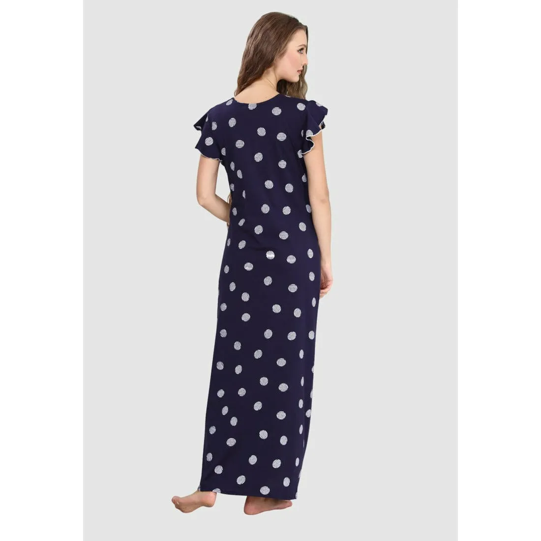 Long Cap Sleeeve Printed Pure Cotton Nighty