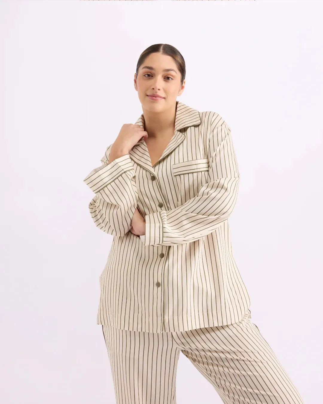 LONG SLEEVE SHIRT | MATCHA STRIPES