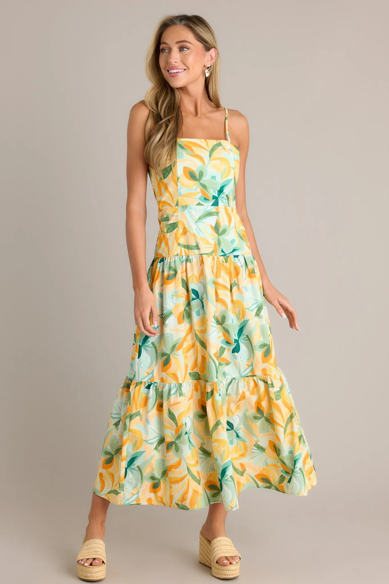 MINKPINK Solstice Yellow Tiered Midi Dress