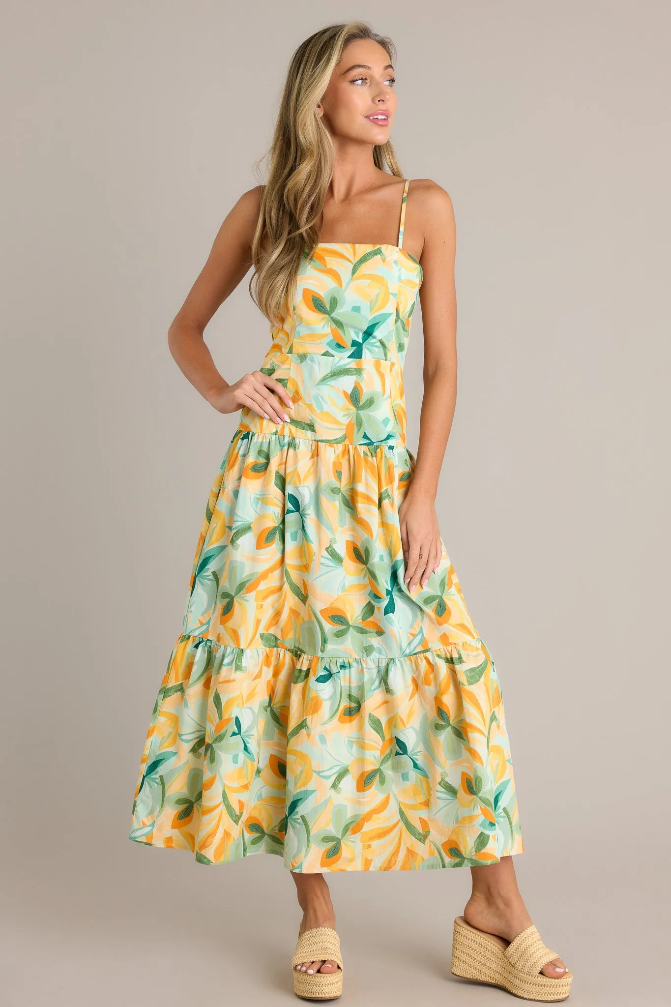 MINKPINK Solstice Yellow Tiered Midi Dress