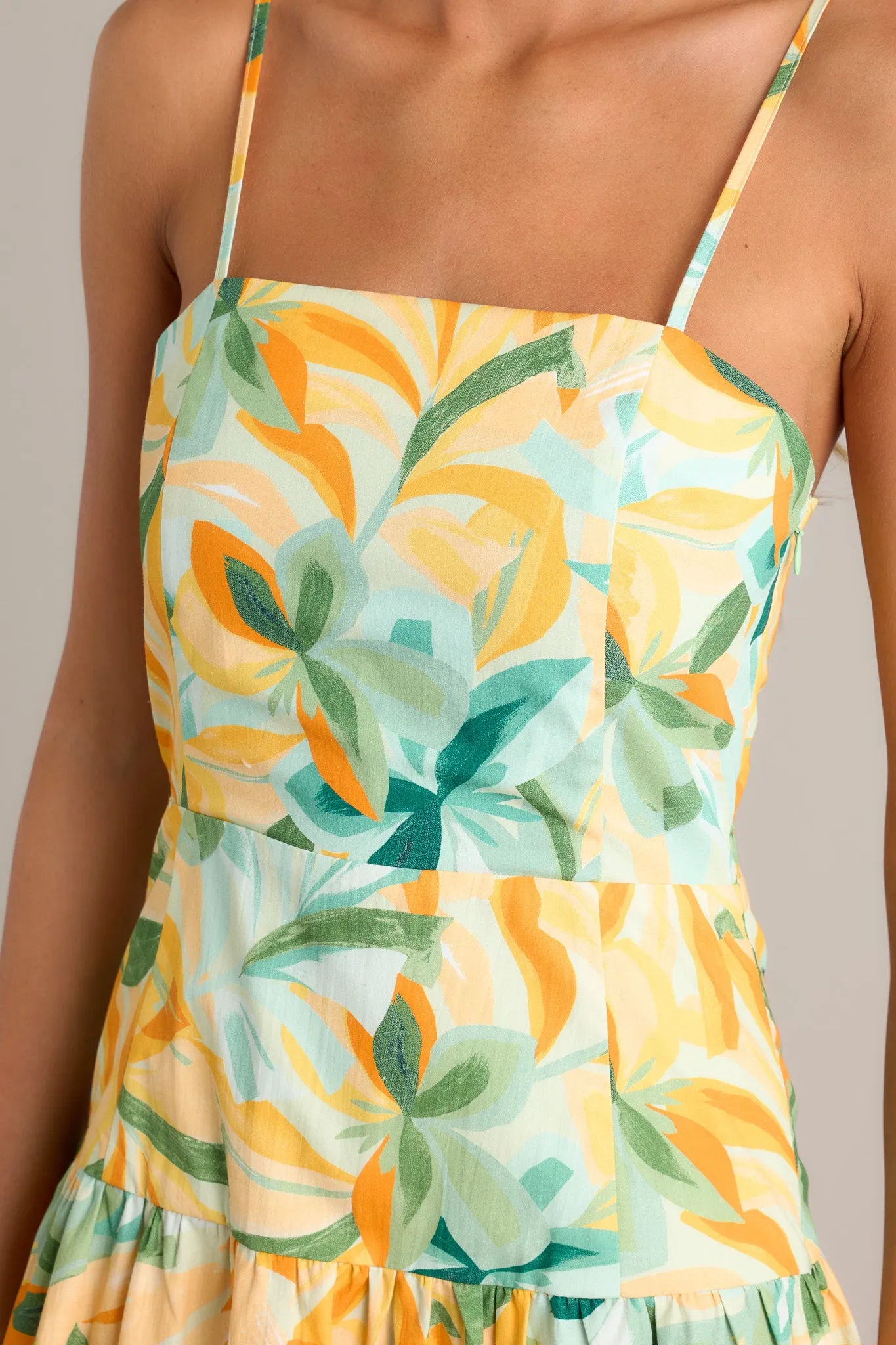 MINKPINK Solstice Yellow Tiered Midi Dress