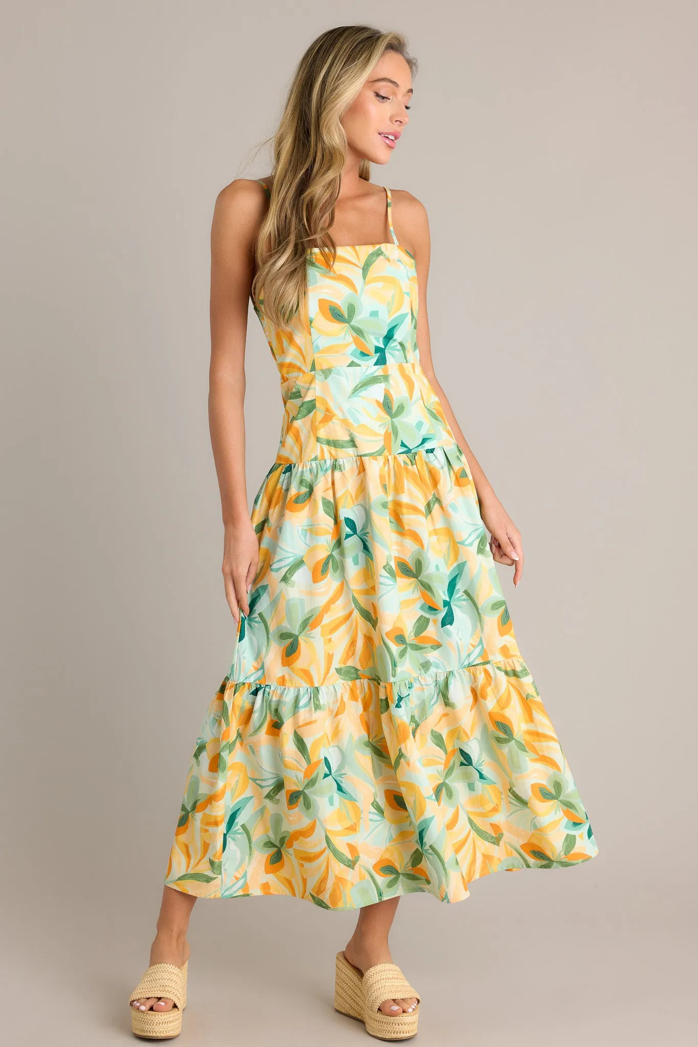MINKPINK Solstice Yellow Tiered Midi Dress