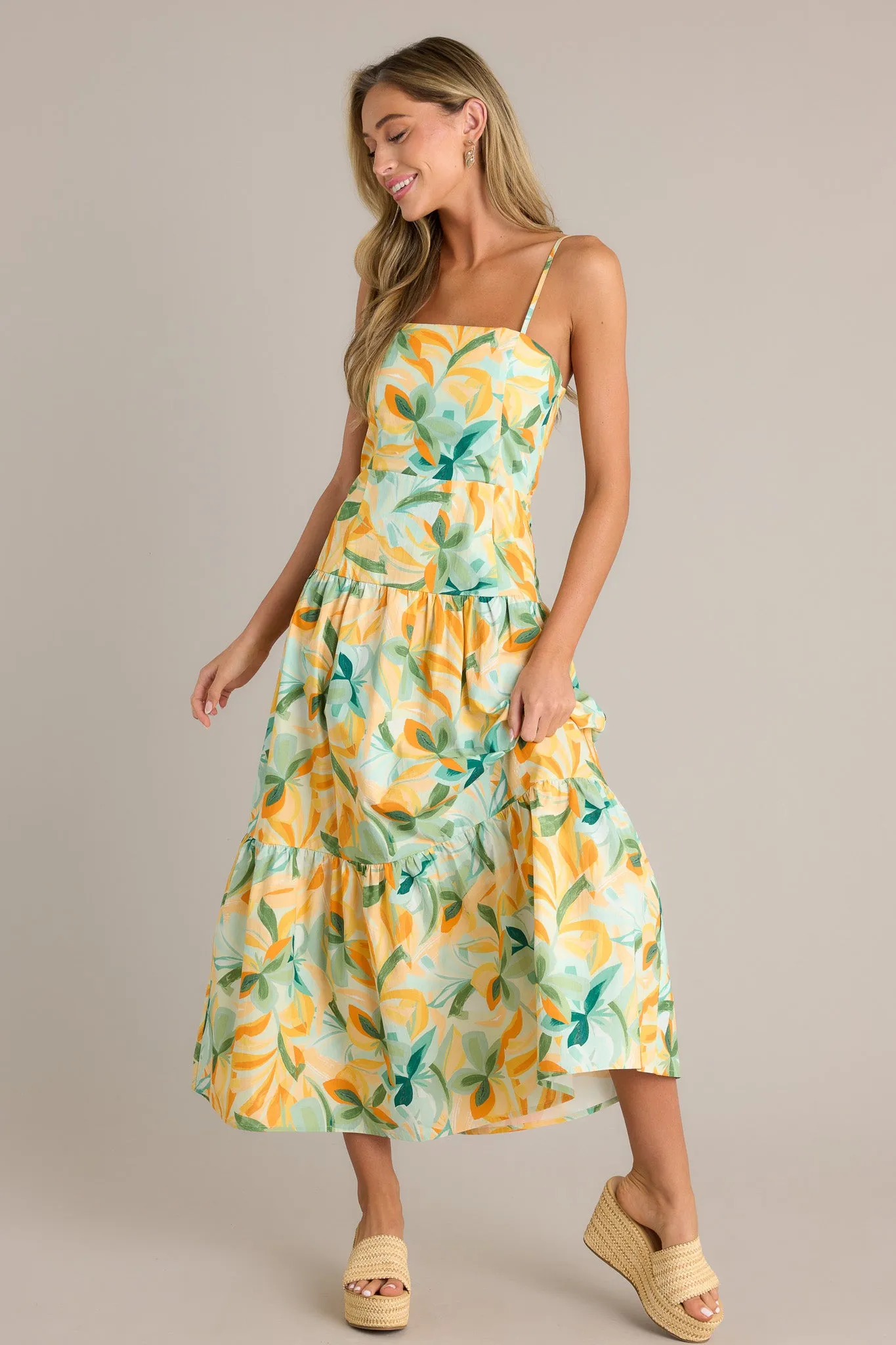 MINKPINK Solstice Yellow Tiered Midi Dress