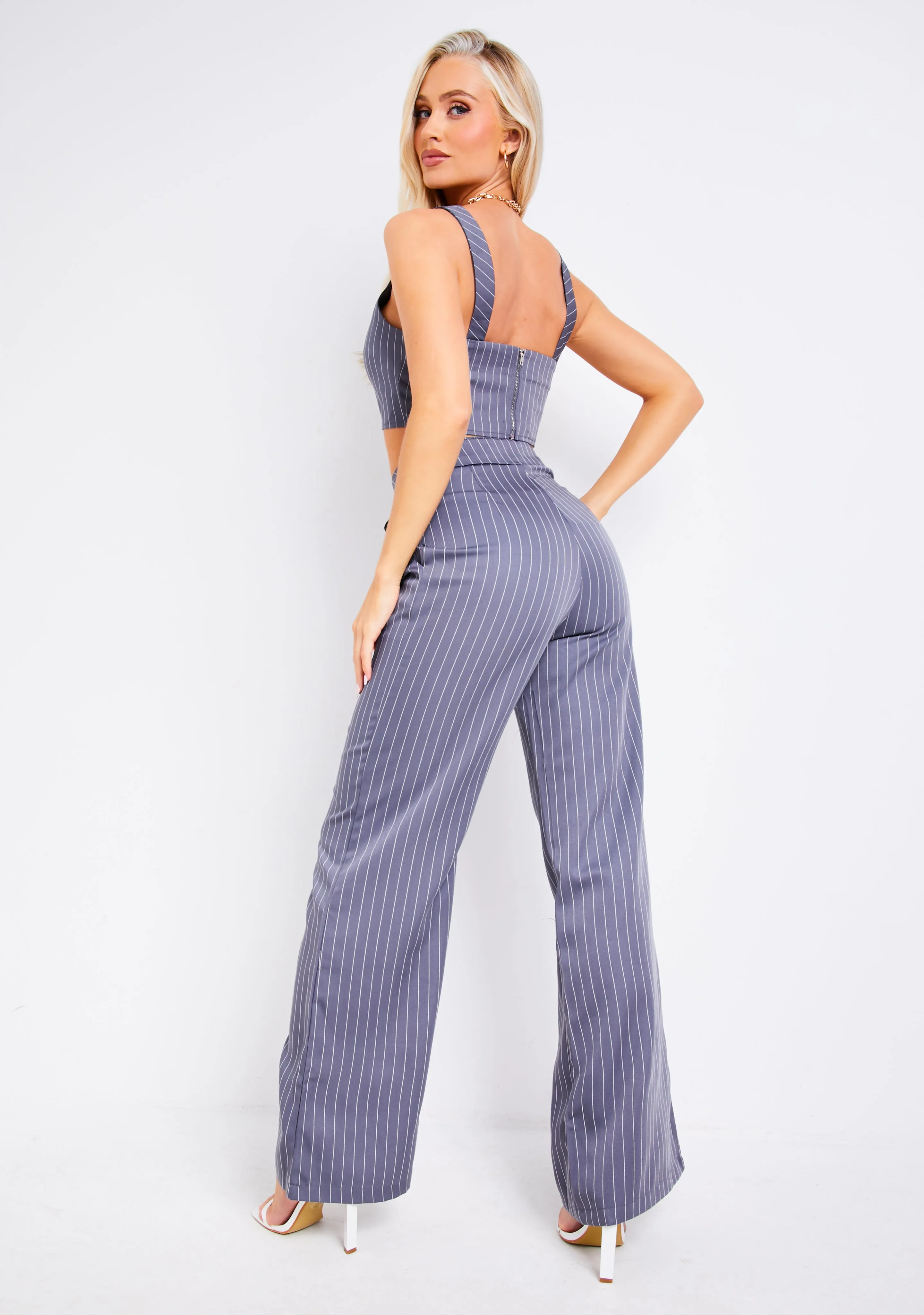 Paris Pinstripe Grey Tailored Relaxed Fit Trouser