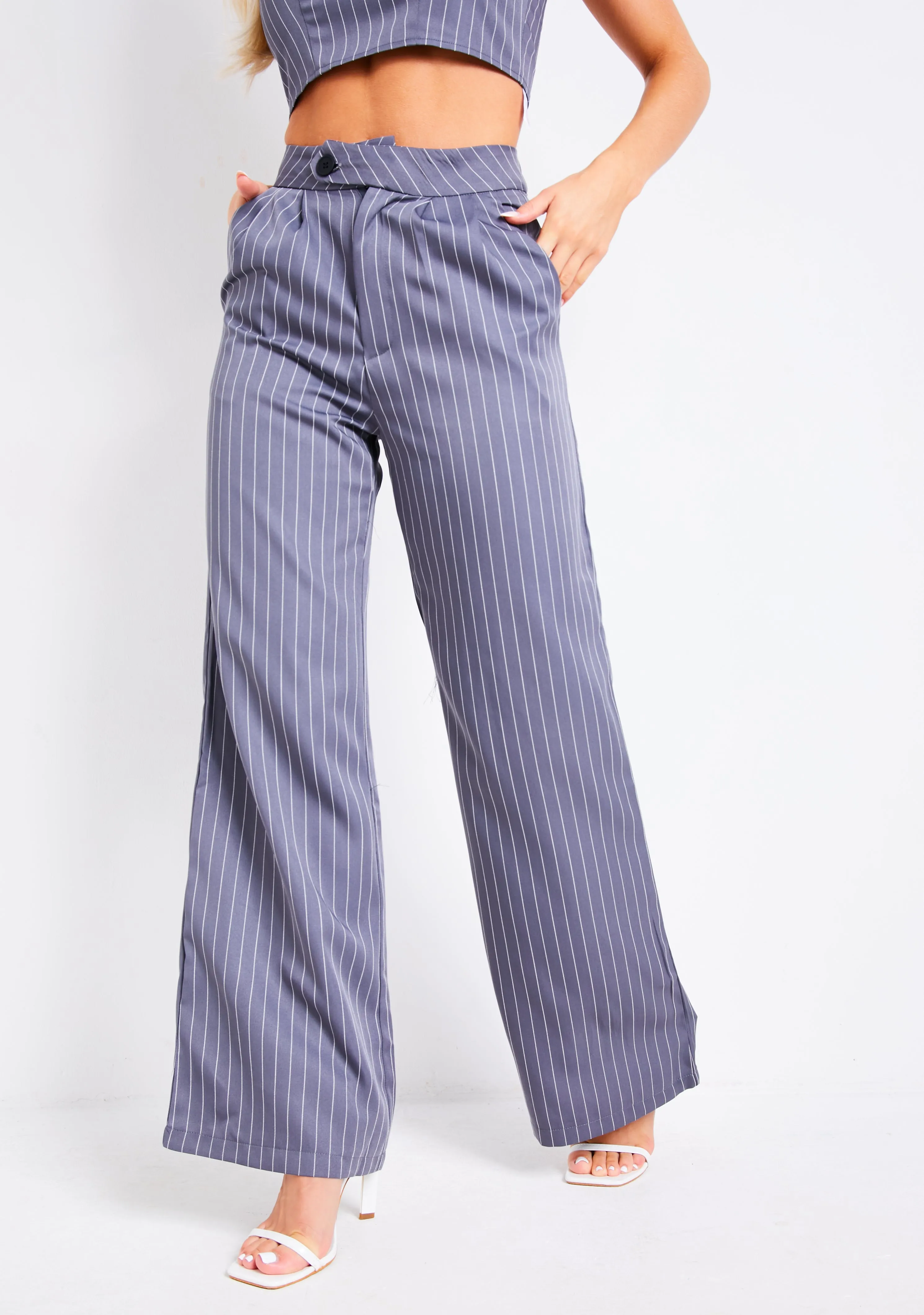 Paris Pinstripe Grey Tailored Relaxed Fit Trouser