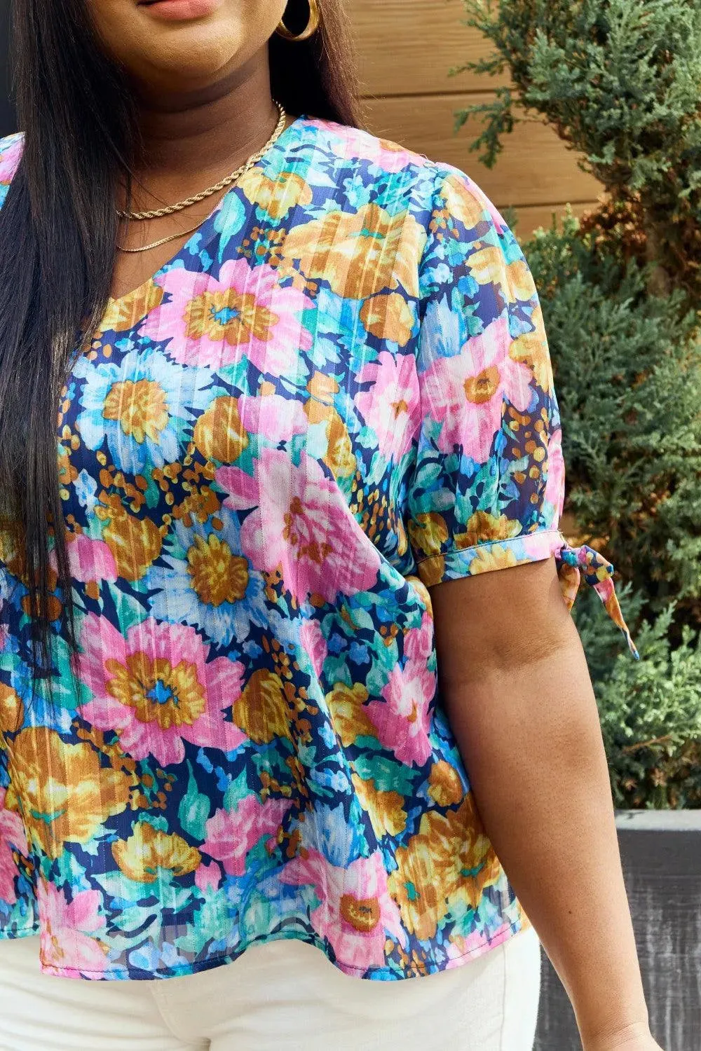 Petal Dew, Floral V-Neck Tie Detail Blouse