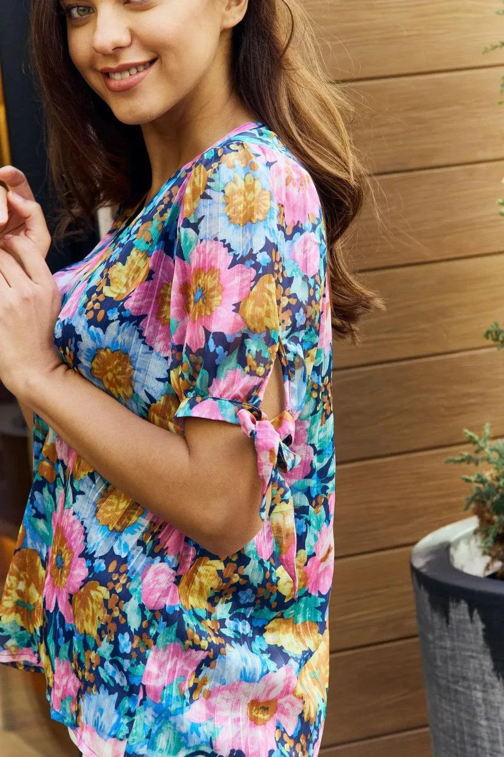 Petal Dew, Floral V-Neck Tie Detail Blouse