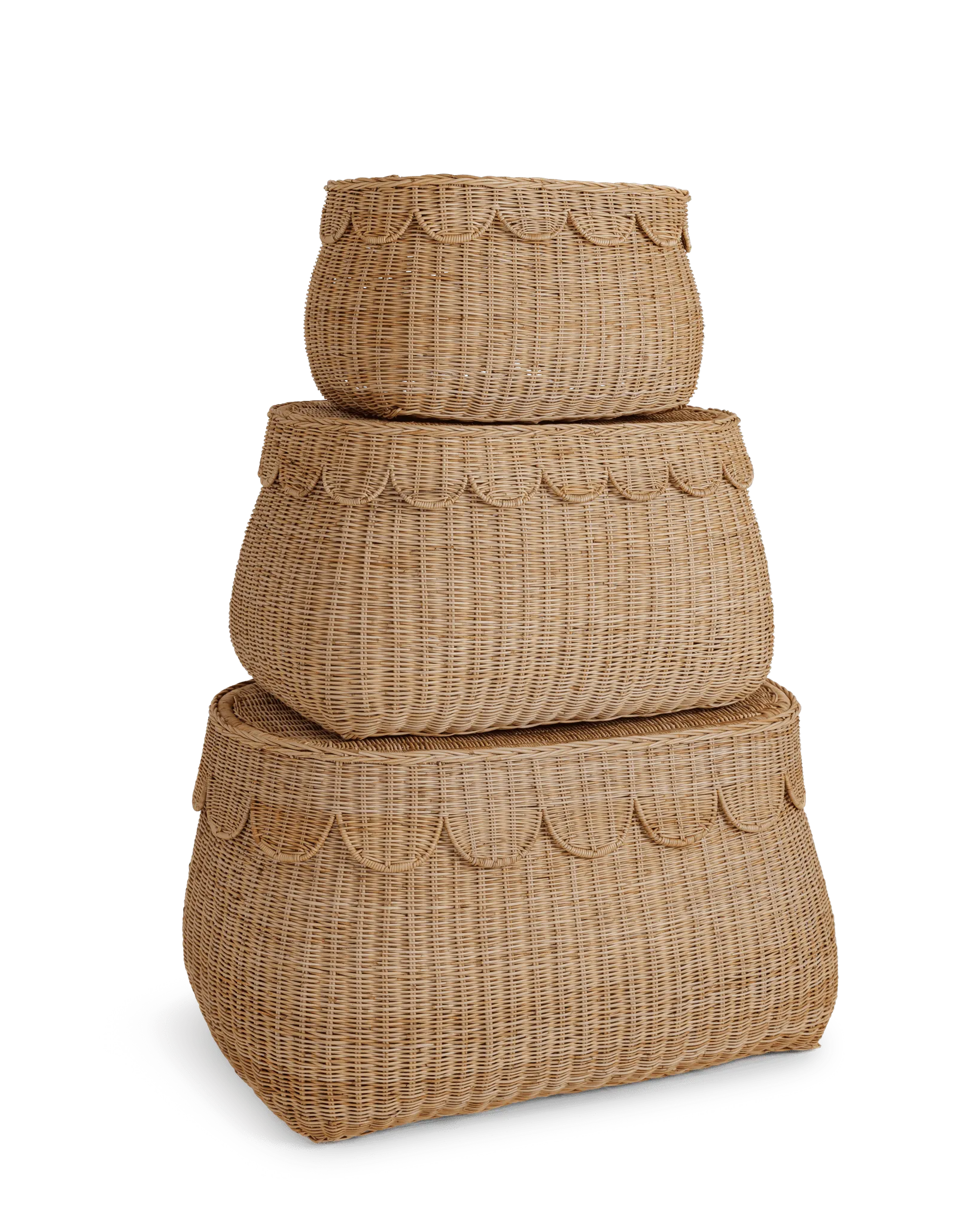 Scallop Rattan Basket with Lid