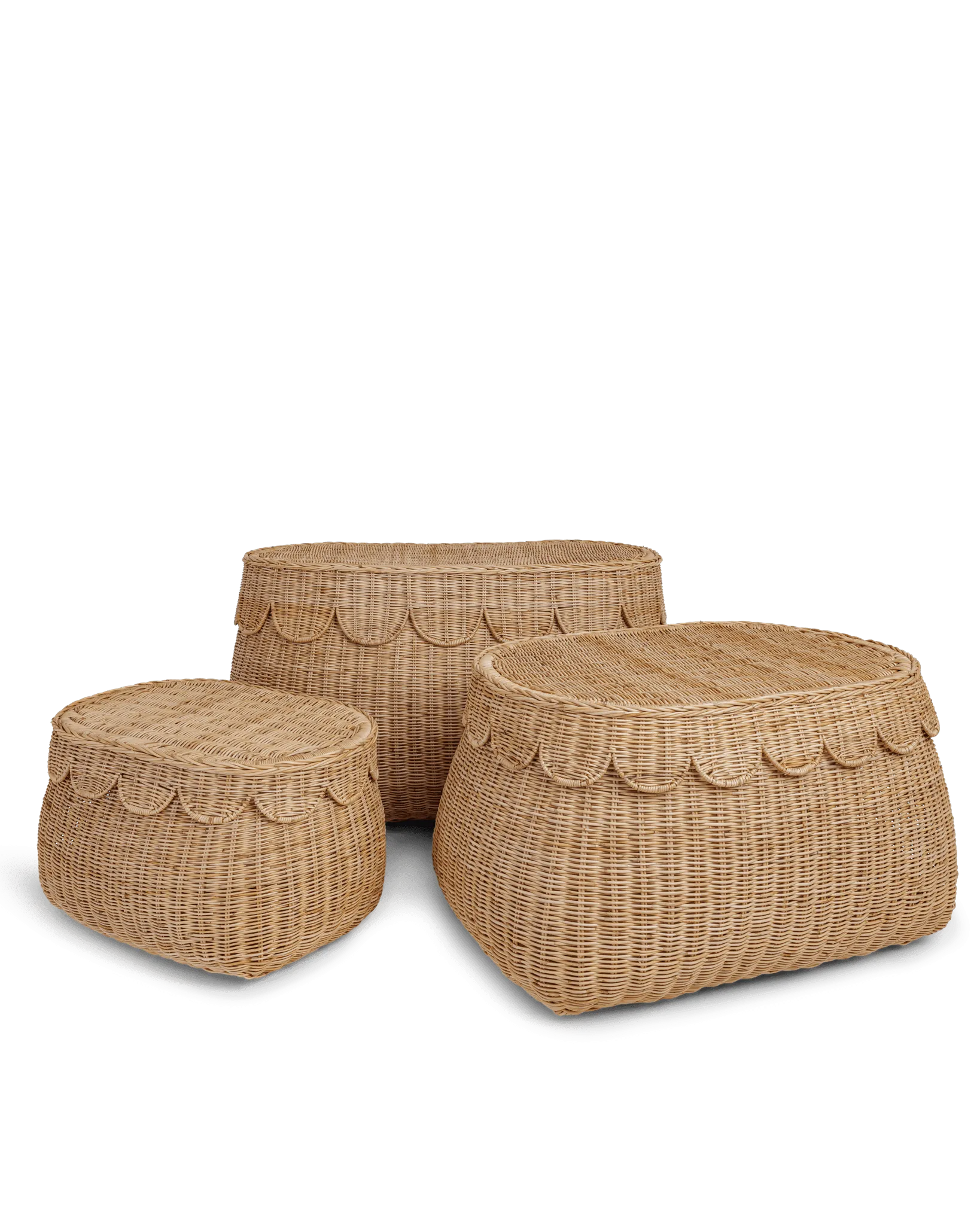 Scallop Rattan Basket with Lid