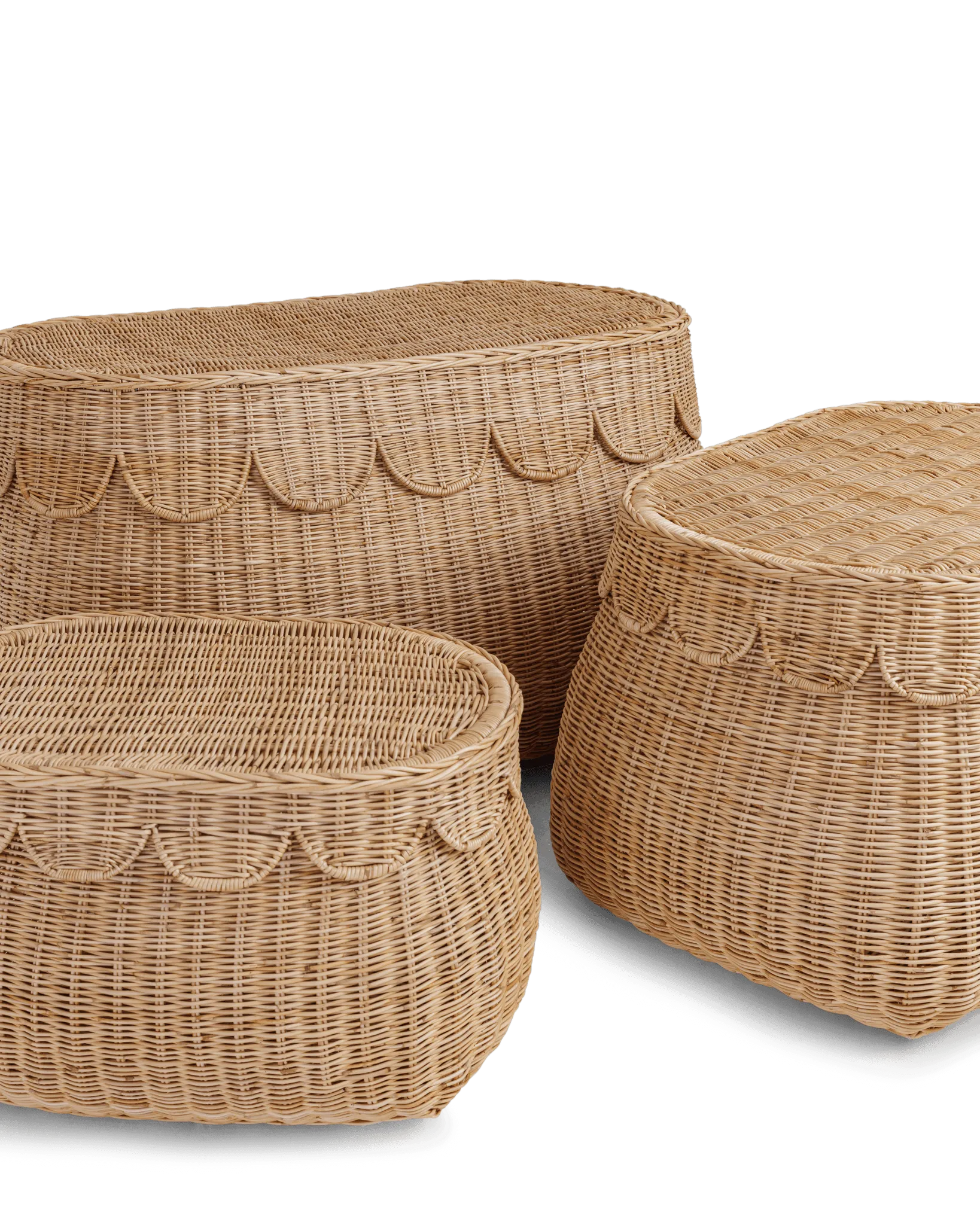 Scallop Rattan Basket with Lid