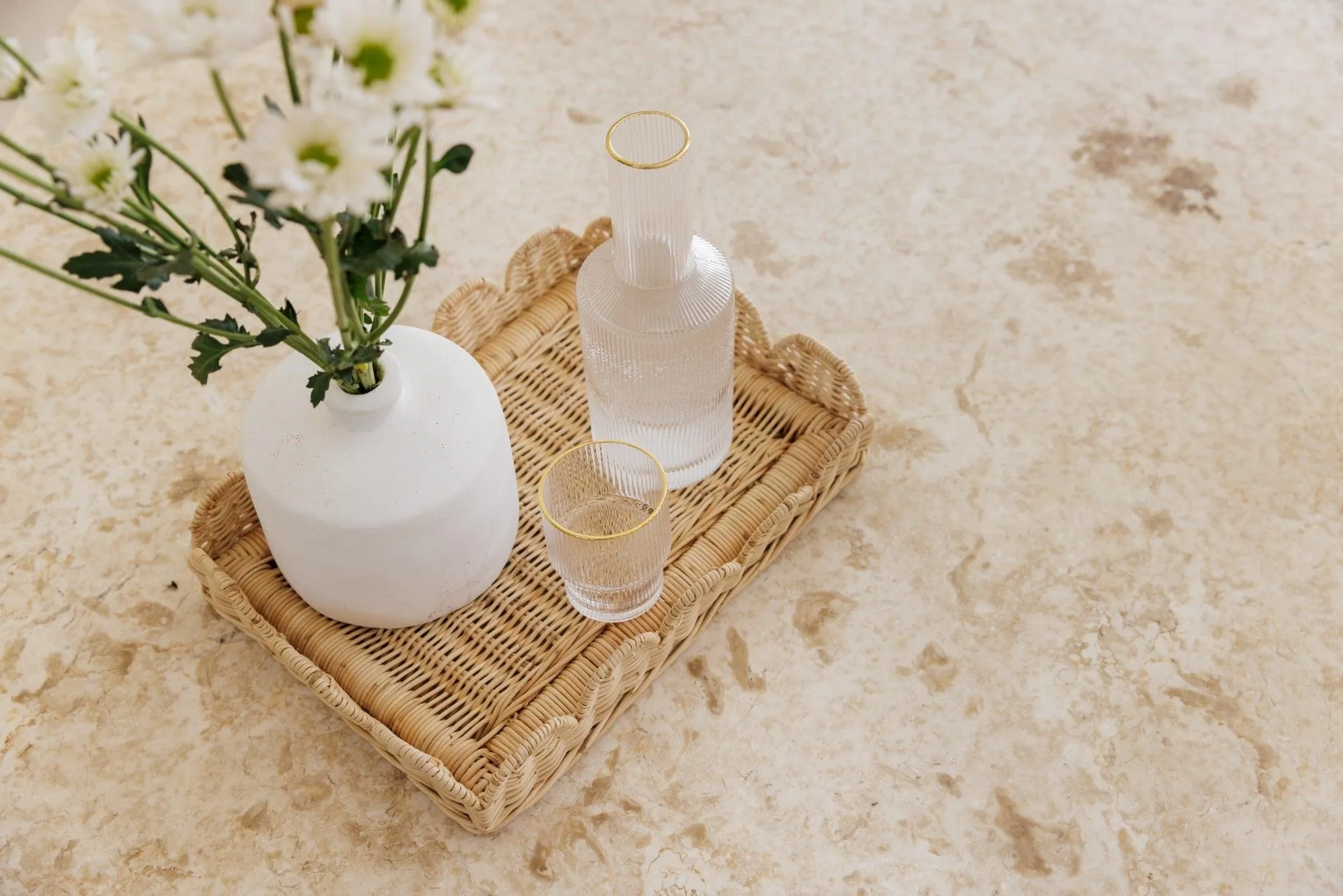 Scallop Rattan Rectangular Tray