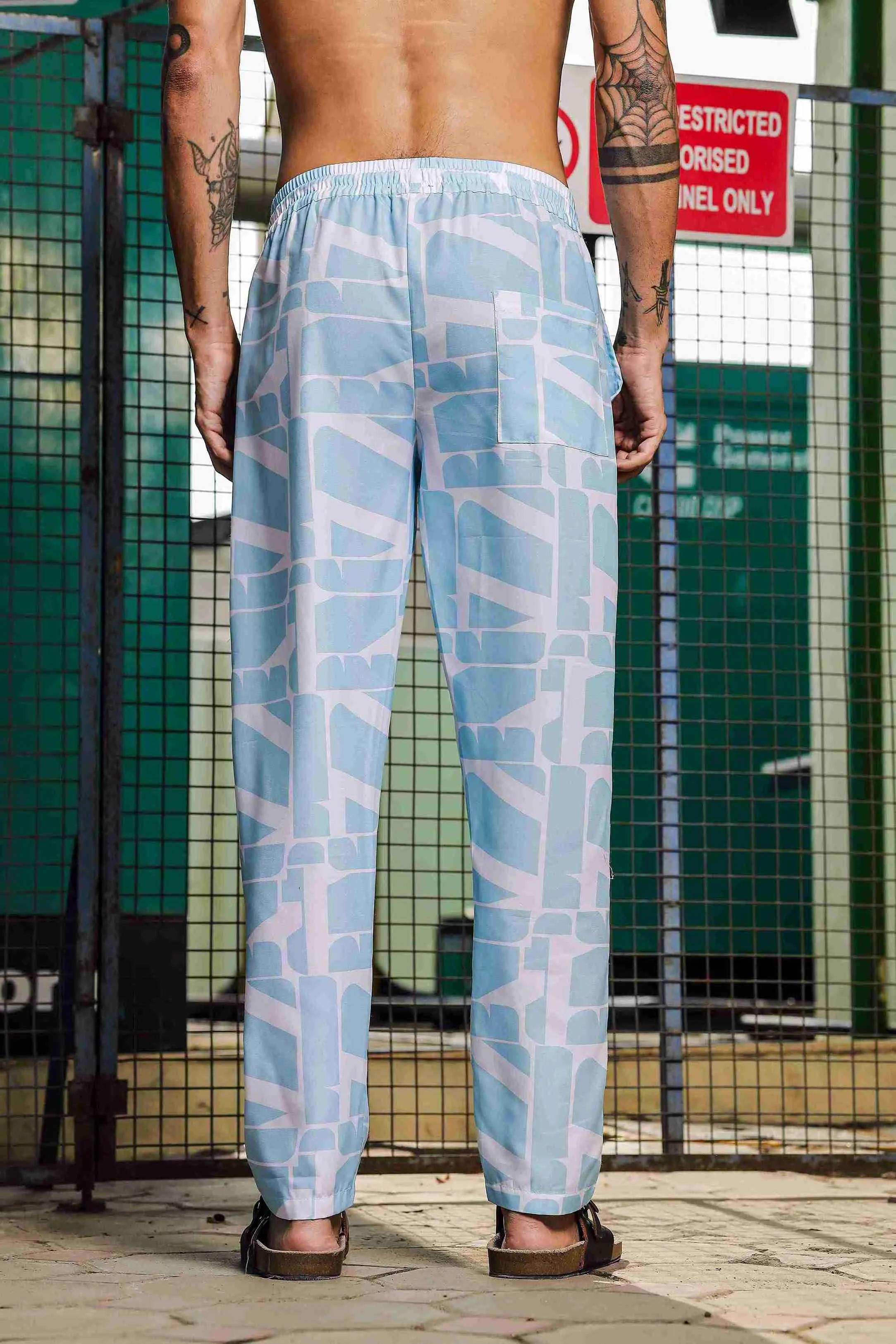 Unisex Relaxed Fit Blue Abstract Printed Lounge Pant