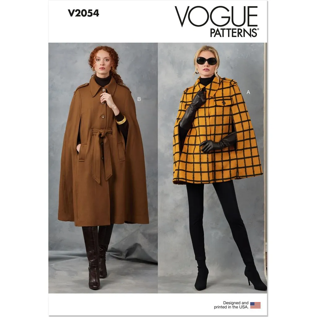 Vogue Pattern V2054 Misses' Capes and Belt