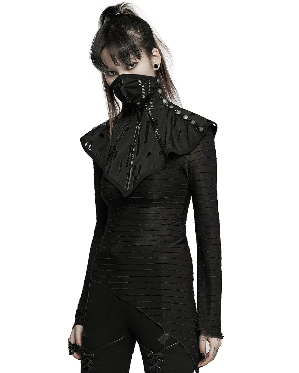 WS-493-BKFWomens Cyberpunk Shredded Knit Muffler Collar Shawl