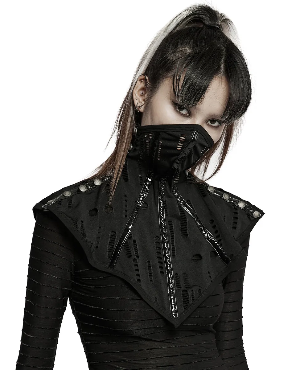 WS-493-BKFWomens Cyberpunk Shredded Knit Muffler Collar Shawl