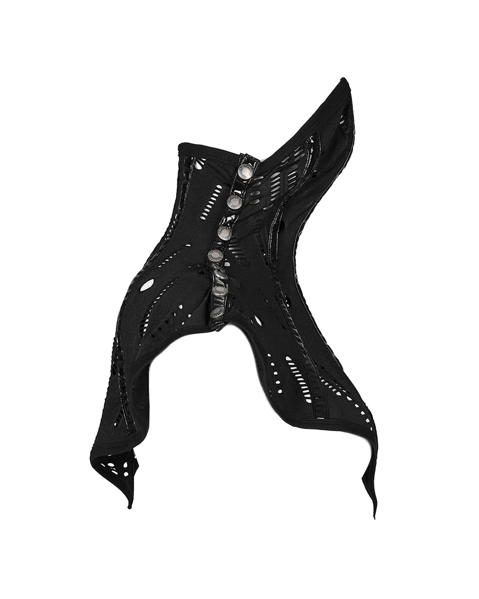 WS-493-BKFWomens Cyberpunk Shredded Knit Muffler Collar Shawl